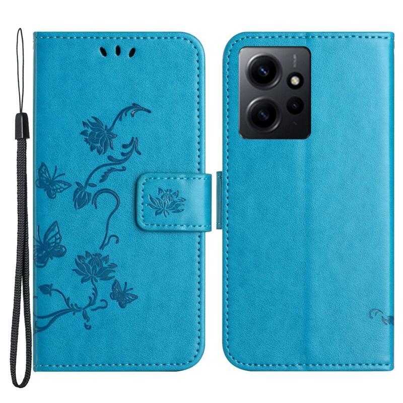 Virágos könyv tok a Xiaomi Redmi Note 12 4G-hez - kék