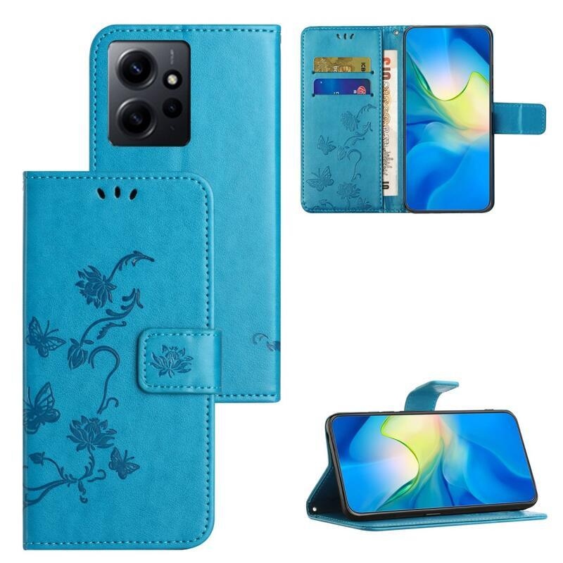 Virágos könyv tok a Xiaomi Redmi Note 12 4G-hez - kék