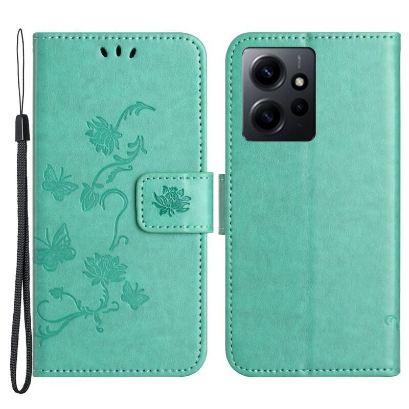 Virágos könyv tok a Xiaomi Redmi Note 12 4G-hez - kék-zöld
