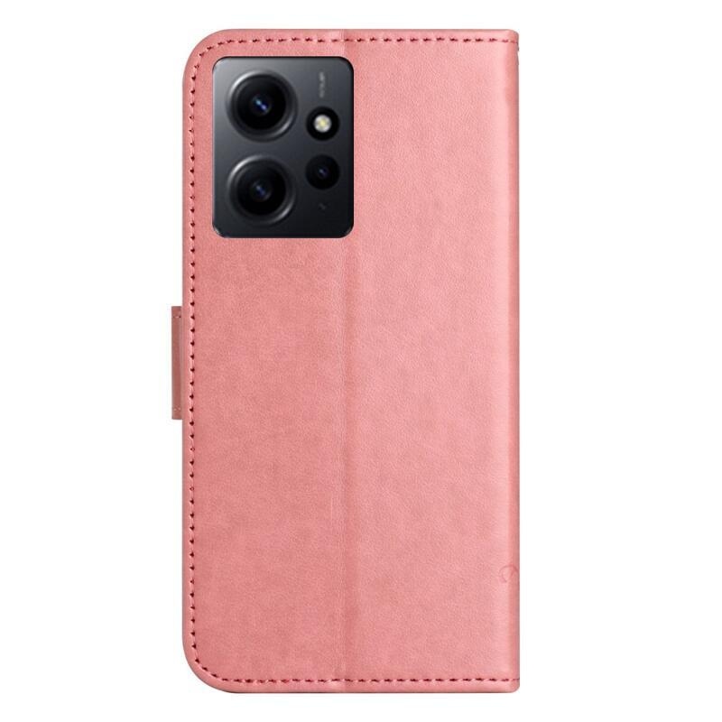 Virágos könyv tok a Xiaomi Redmi Note 12 4G-hez - rózsaszínű