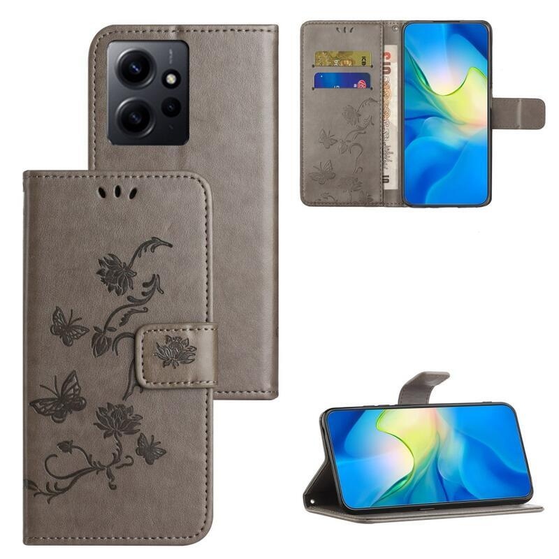 Virágos könyv tok a Xiaomi Redmi Note 12 4G-hez - szürke