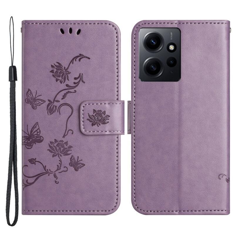 Virágos könyv tok Xiaomi Redmi Note 12 4G-hez - világos lila
