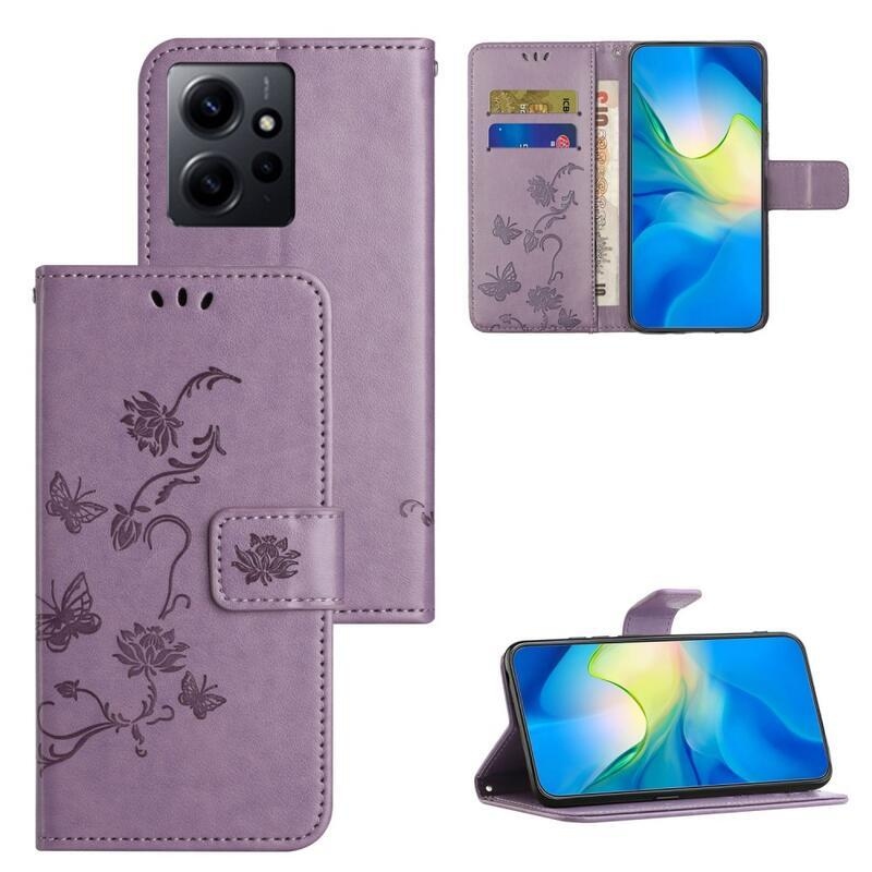 Virágos könyv tok Xiaomi Redmi Note 12 4G-hez - világos lila