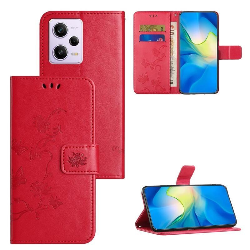 Virágos könyvtáska Xiaomi Redmi Note 12 5G/Poco X5 5G - piros
