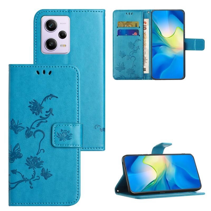 Virágos könyvtáska Xiaomi Redmi Note 12 5G/Poco X5 5G - kék