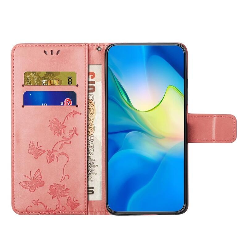 Virágos könyvtáska Xiaomi Redmi Note 12 5G/Poco X5 5G - rózsaszínű