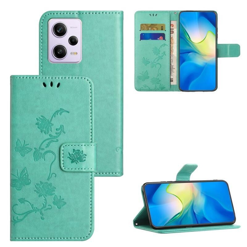 Virágos könyvtáska Xiaomi Redmi Note 12 5G/Poco X5 5G - zöld