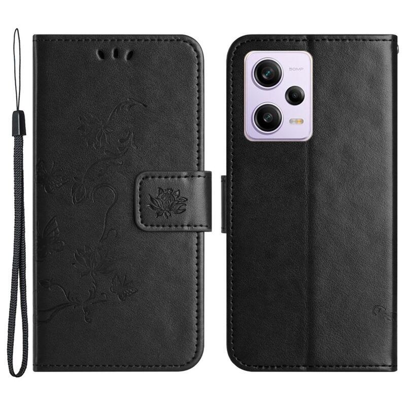 Virágos könyv tok a Xiaomi Redmi Note 12 Pro+ 5G számára - fekete
