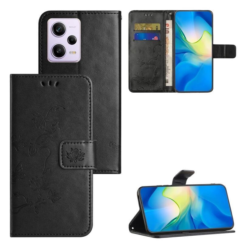 Virágos könyv tok a Xiaomi Redmi Note 12 Pro+ 5G számára - fekete