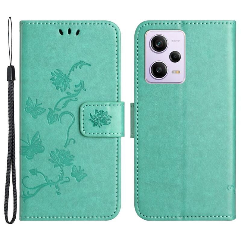 Virágos könyv tok a Xiaomi Redmi Note 12 Pro+ 5G számára - teal színű
