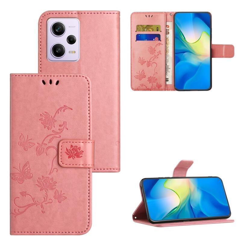 Virágos könyv tok a Xiaomi Redmi Note 12 Pro+ 5G számára - rózsaszínű