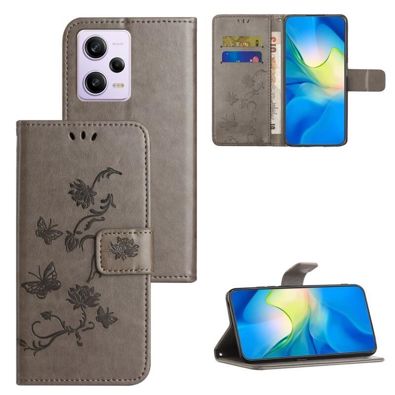 Virágos könyv tok a Xiaomi Redmi Note 12 Pro+ 5G számára - szürke