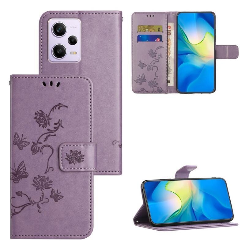 Virágos könyv tok Xiaomi Redmi Note 12 Pro+ 5G - világos lila