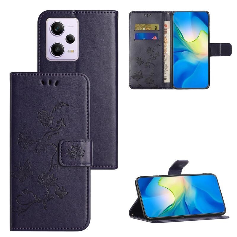 Virágos könyv tok Xiaomi Redmi Note 12 Pro+ 5G - sötét lila