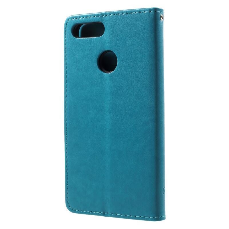 Virág PU bőr pénztárca tok Honor 9 Lite-hoz - kék