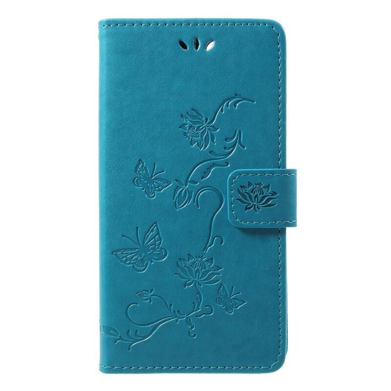 Virág PU bőr pénztárca tok Honor 9 Lite-hoz - kék
