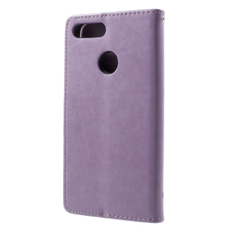 Virág PU bőr pénztárca tok Honor 9 Lite-hoz - világos lila