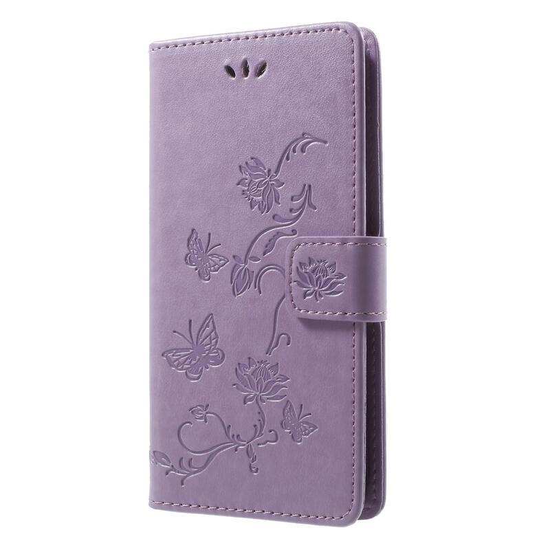 Virág PU bőr pénztárca tok Honor 9 Lite-hoz - világos lila