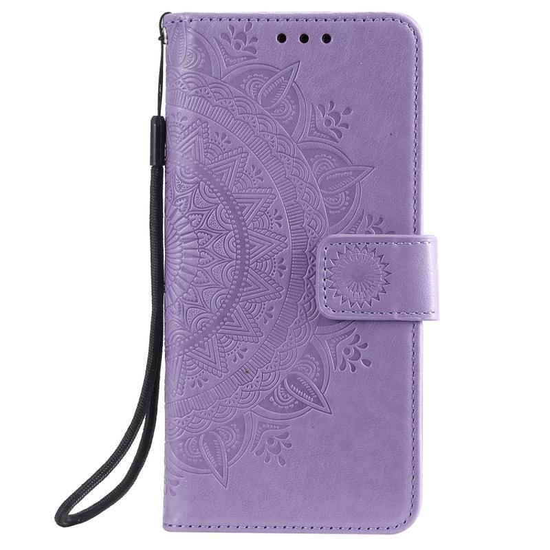 Virág PU bőr pénztárca tok Honor 9X Lite-hoz - lila