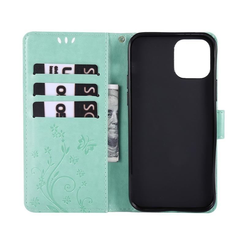 Virág PU bőr tok iPhone 12 Pro/12 iPhone 12 Pro/12 - cián színű