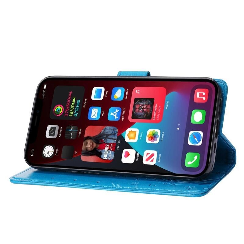 Virág PU bőr pénztárca tok iPhone 14 6.1 készülékhez - kék