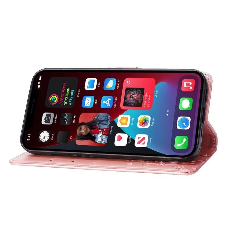 Virág PU bőr pénztárca tok iPhone 14 6.1 készülékhez - rózsa arany
