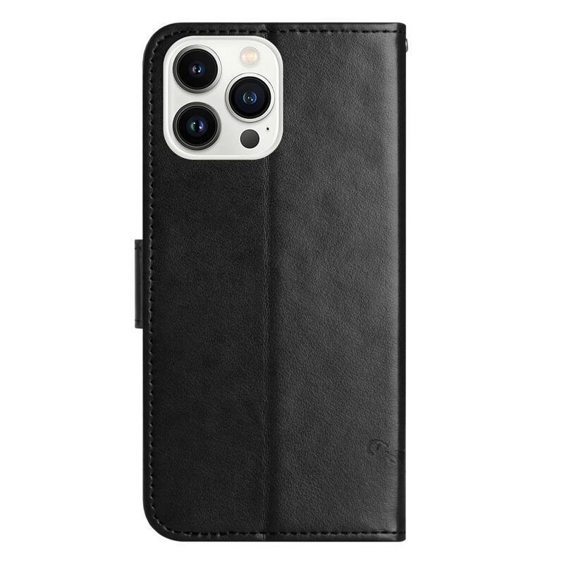 Virág PU bőr pénztárca tok iPhone 14 Pro 6.1 készülékhez - fekete