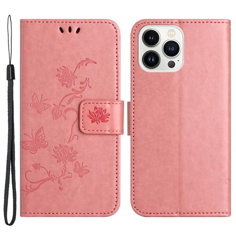 Virág PU bőr pénztárca tok iPhone 14 Pro 6.1 - rózsaszín - rózsaszín