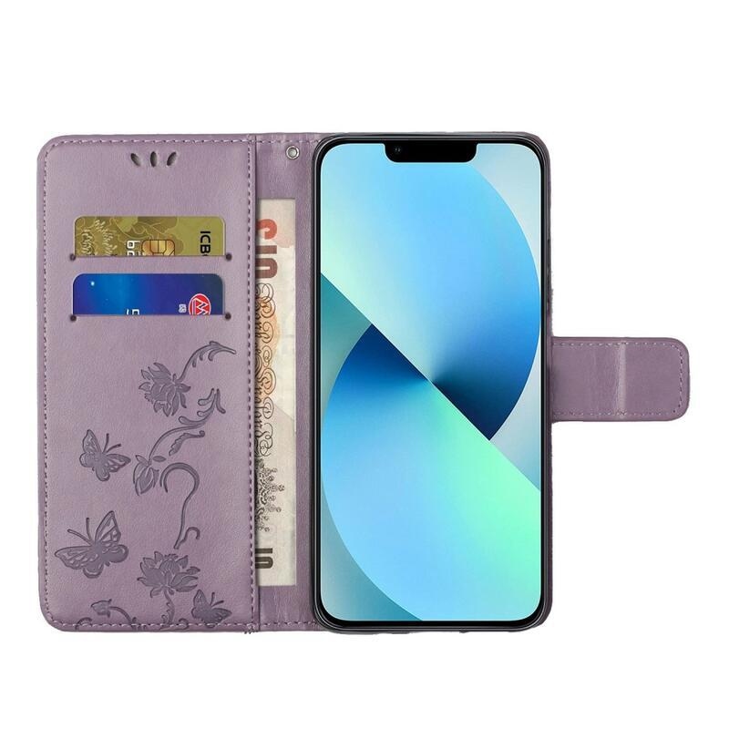 Virág PU bőr pénztárca tok iPhone 14 Pro 6.1 készülékhez - világos lila