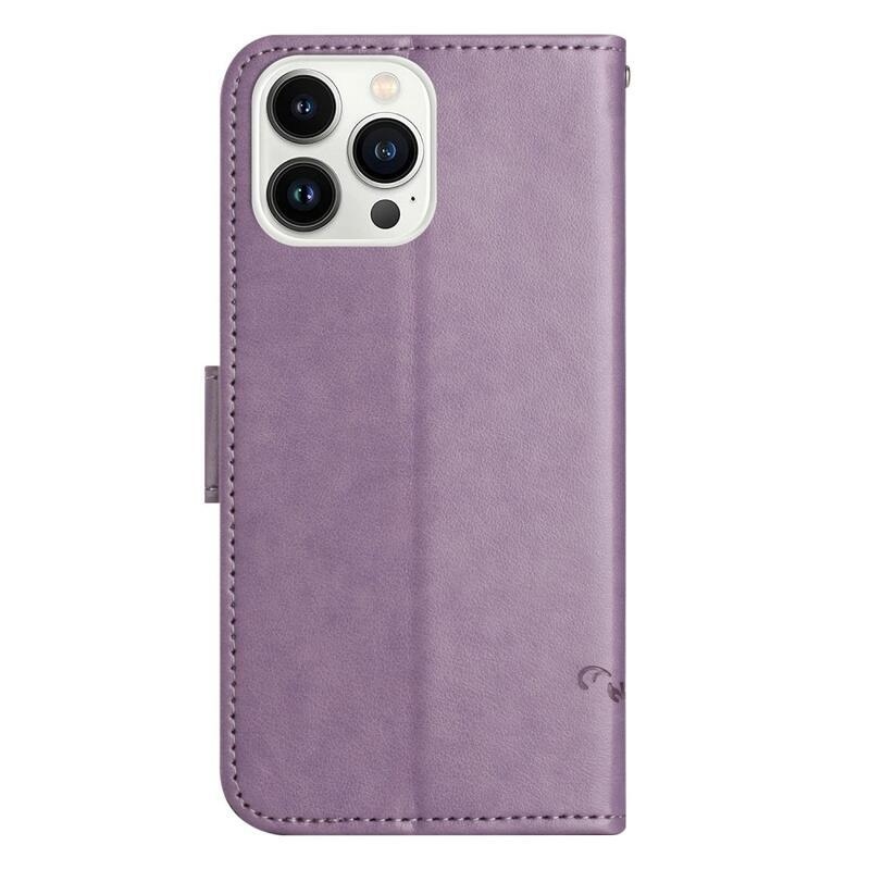 Virág PU bőr pénztárca tok iPhone 14 Pro 6.1 készülékhez - világos lila