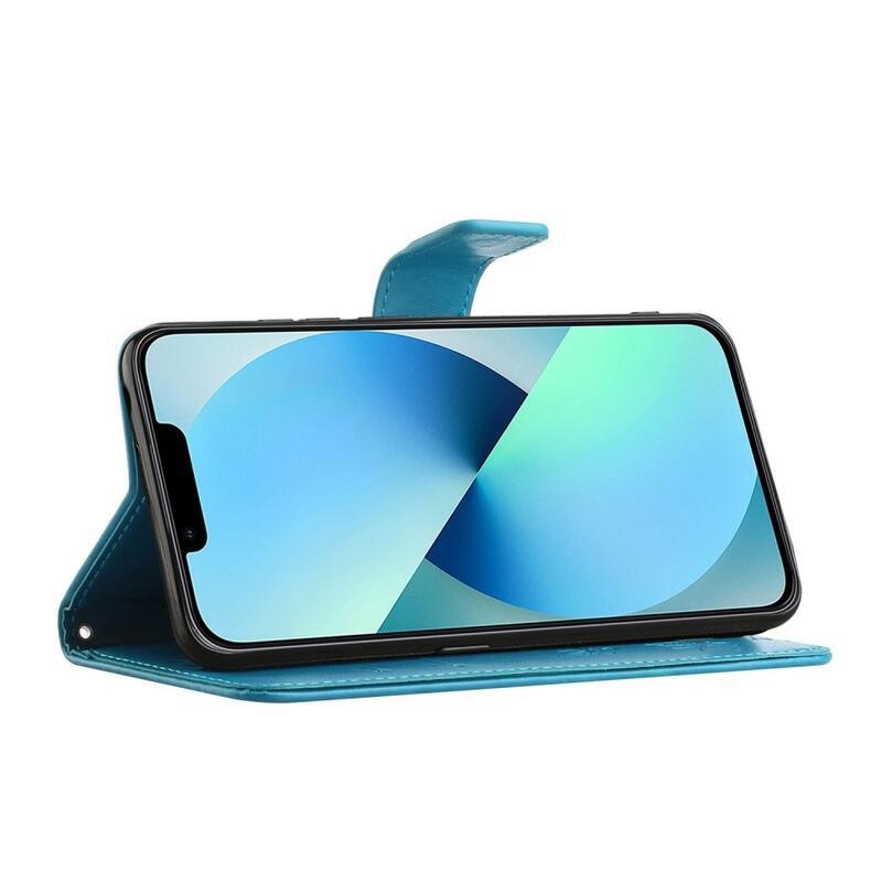 Virág PU bőr pénztárca tok iPhone 14 Pro Max 6.7 készülékhez - kék