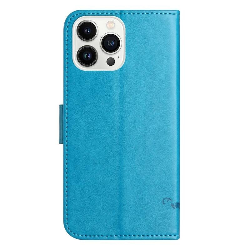Virág PU bőr pénztárca tok iPhone 14 Pro Max 6.7 készülékhez - kék