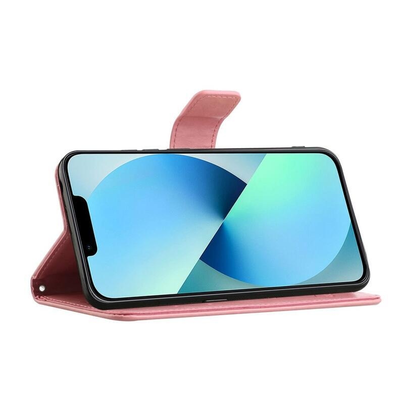 Virág PU bőr pénztárca tok iPhone 14 Pro Max 6.7 készülékhez - rózsaszín