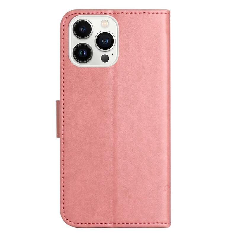 Virág PU bőr pénztárca tok iPhone 14 Pro Max 6.7 készülékhez - rózsaszín