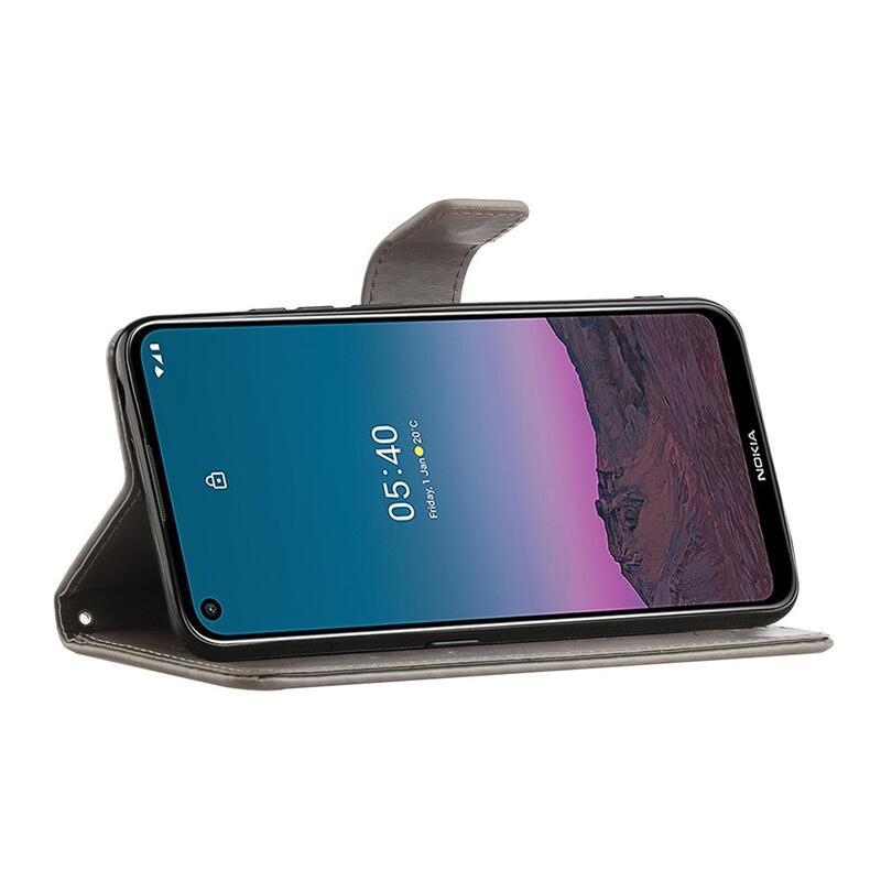 Virág PU bőr pénztárca tok Nokia 5.4 készülékhez - szürke