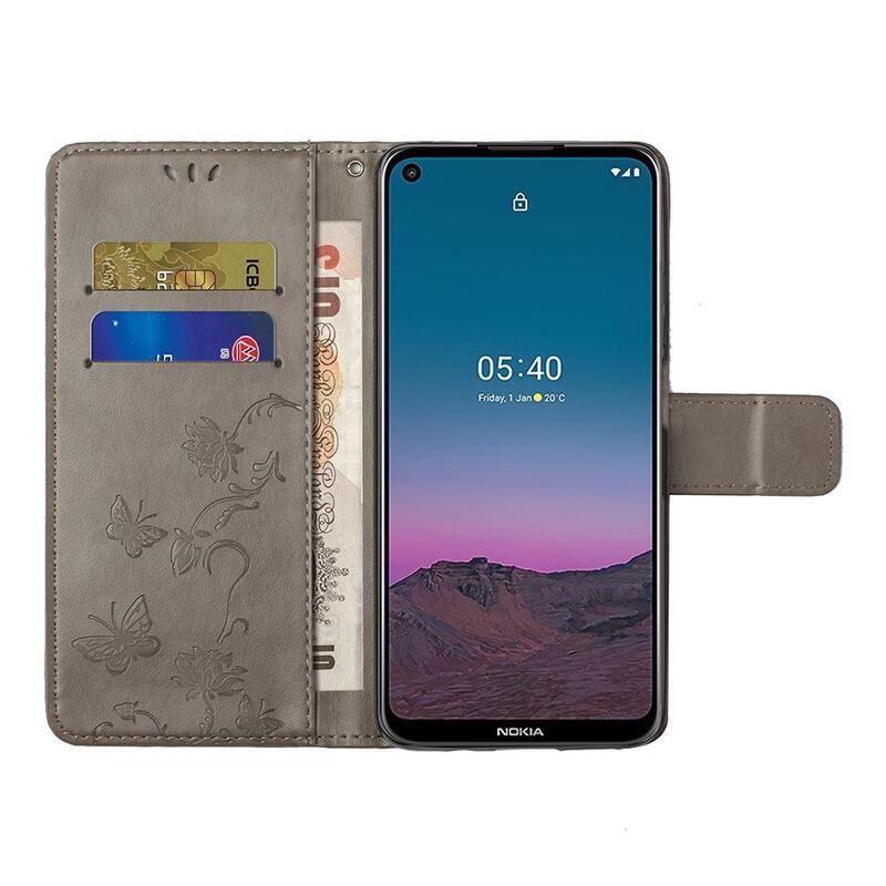 Virág PU bőr pénztárca tok Nokia 5.4 készülékhez - szürke