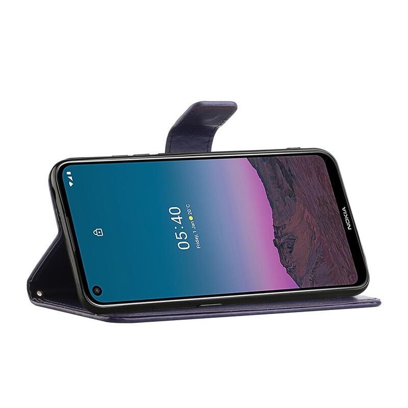 Virág PU bőr pénztárca tok Nokia 5.4 - sötét lila