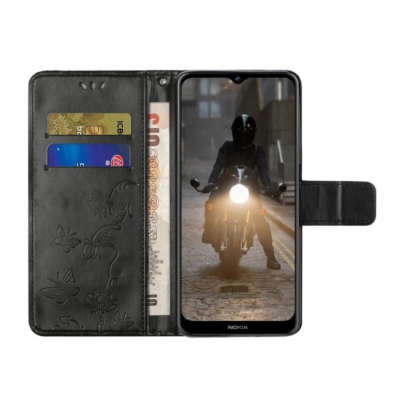 Virág PU bőr pénztárca tok Nokia G10/G20-hoz - fekete