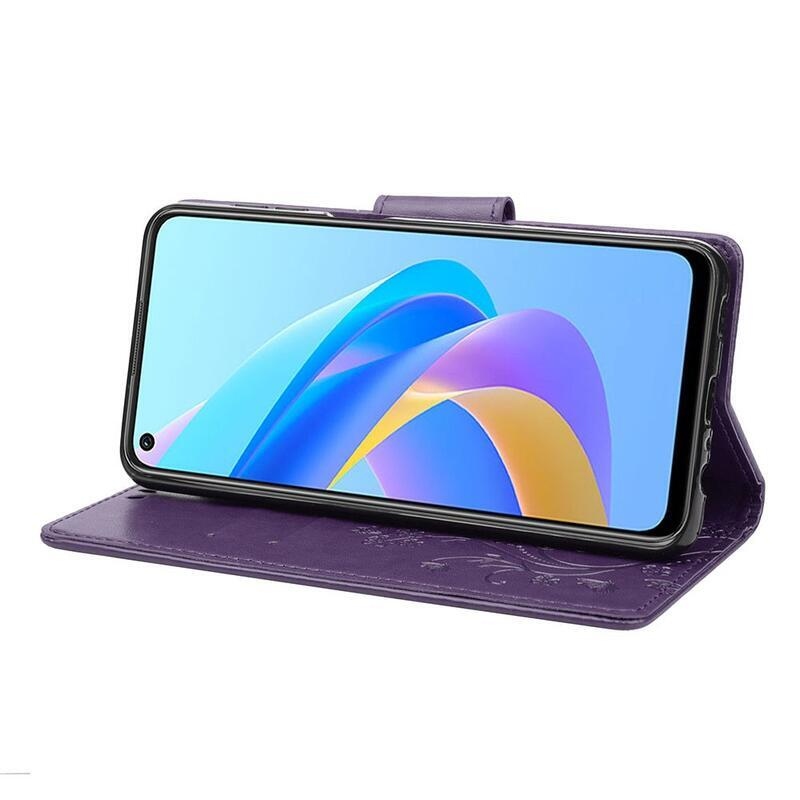 Virág PU bőr pénztárca tok Realme 9i - sötét lila