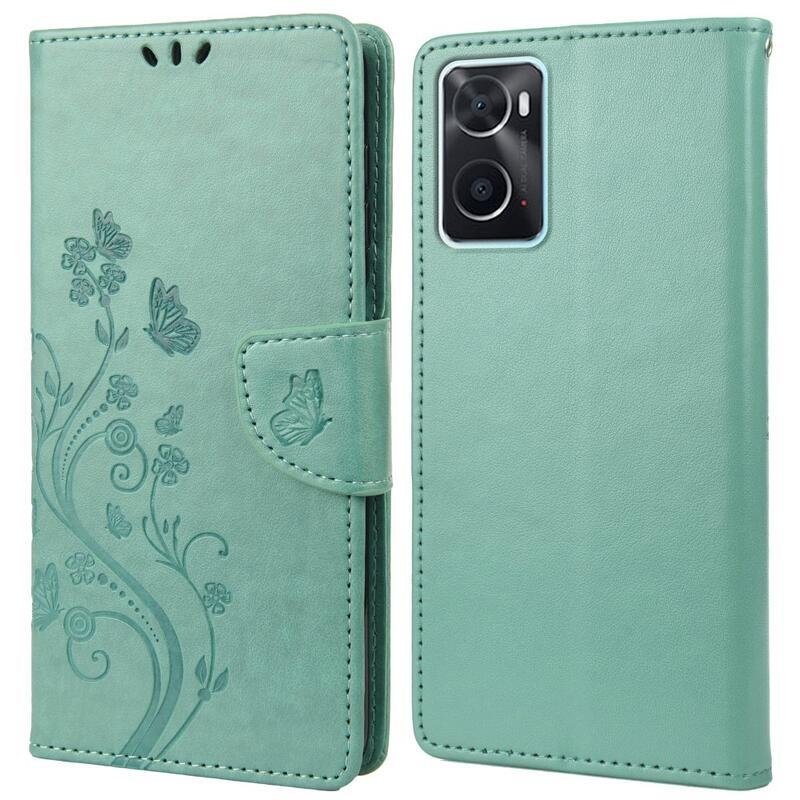 Virág PU bőr pénztárca tok mobiltelefonhoz Realme 9i - zöld