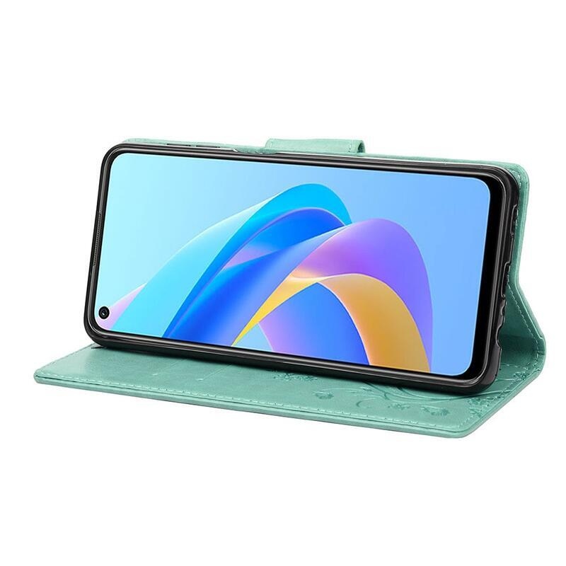 Virág PU bőr pénztárca tok mobiltelefonhoz Realme 9i - zöld