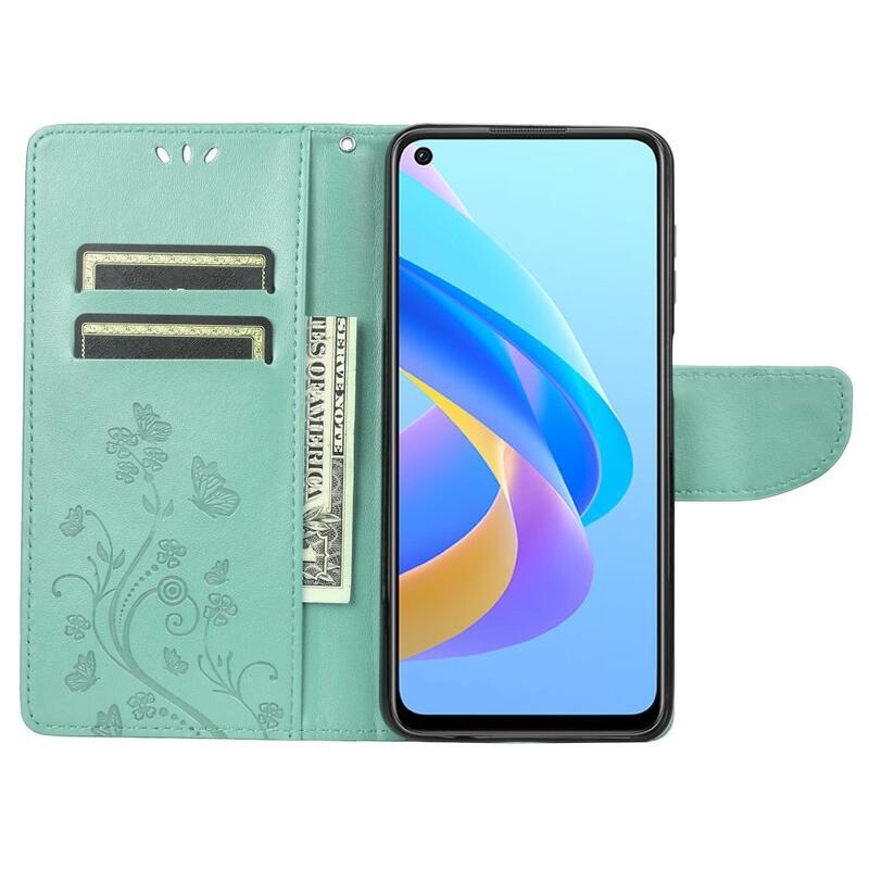 Virág PU bőr pénztárca tok mobiltelefonhoz Realme 9i - zöld