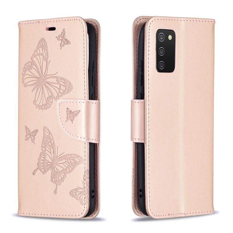 Virág PU bőr pénztárca tok Samsung Galaxy A02s (164.2x75.9x9.1mm) - rózsaarany színű