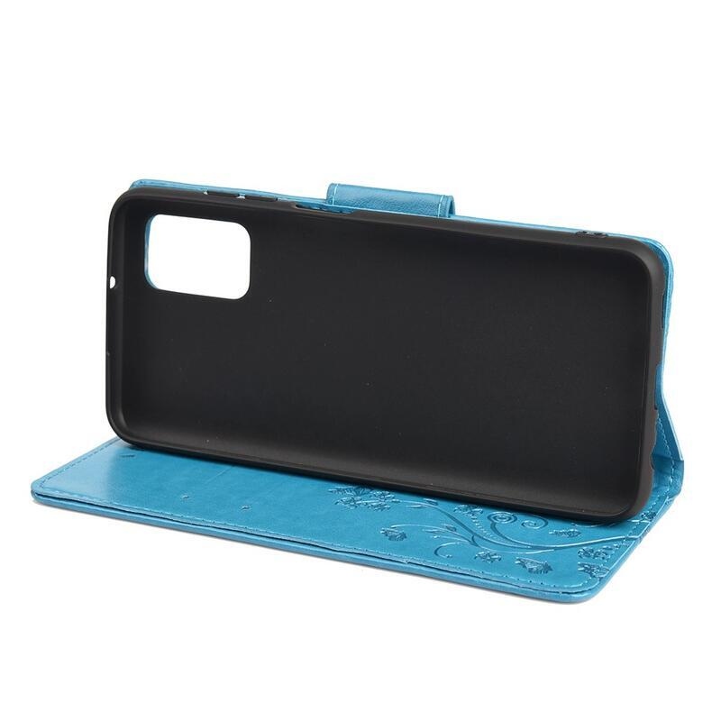 Virág PU bőr pénztárca tok Samsung Galaxy A03s (166.6 x 75.9 x 9.1mm) - kék