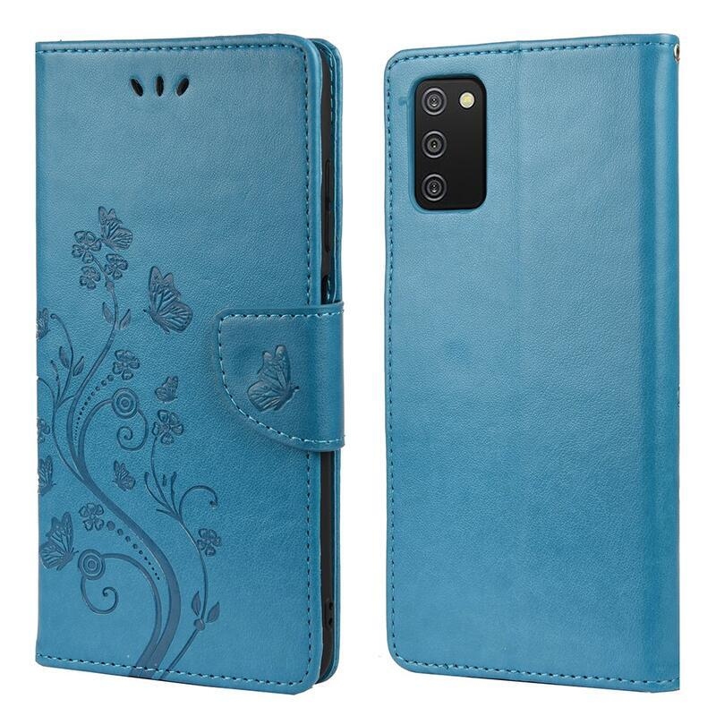 Virág PU bőr pénztárca tok Samsung Galaxy A03s (166.6 x 75.9 x 9.1mm) - kék