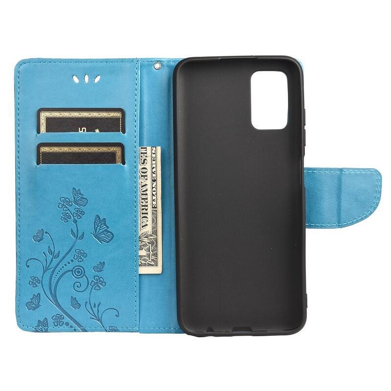 Virág PU bőr pénztárca tok Samsung Galaxy A03s (166.6 x 75.9 x 9.1mm) - kék