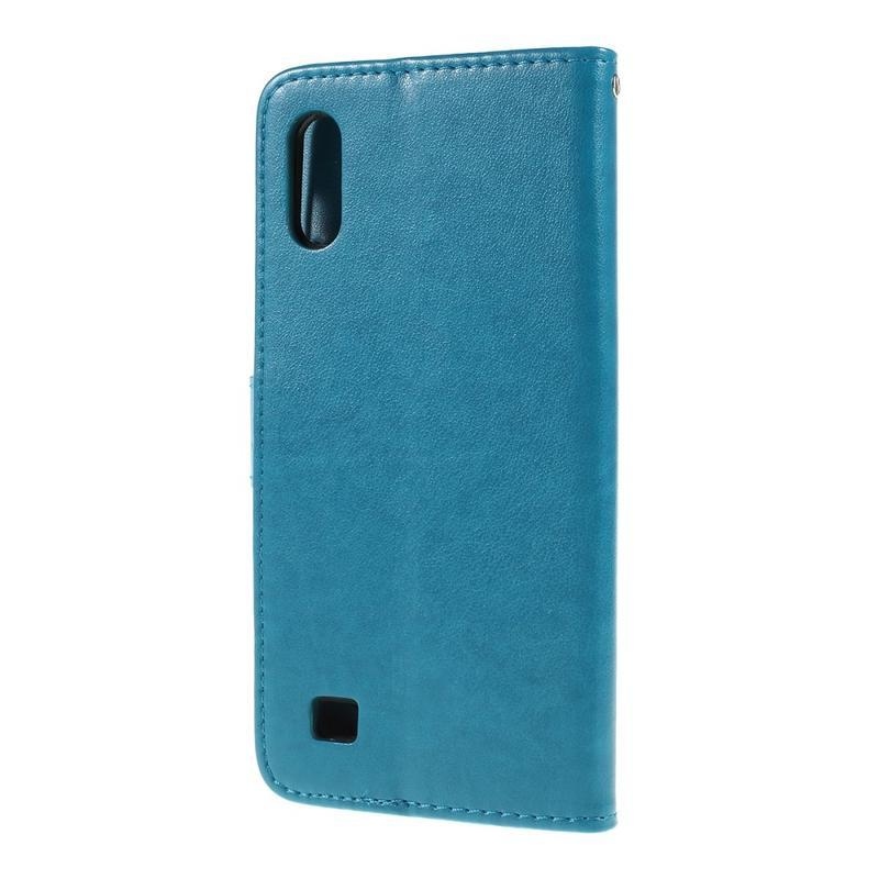 Virág PU bőr pénztárca tok Samsung Galaxy A10 készülékhez - kék