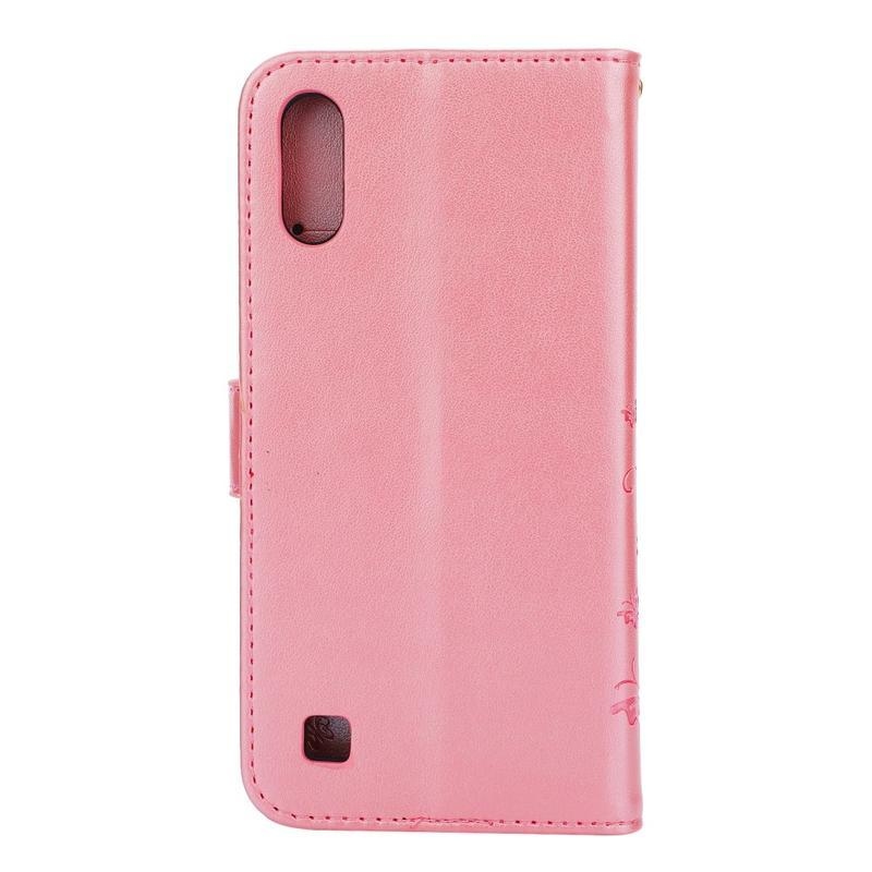 Virág PU bőr pénztárca tok Samsung Galaxy A10 készülékhez - rózsa arany