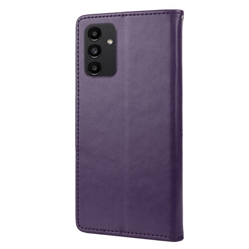 Virág PU bőr pénztárca tok Samsung Galaxy A13 4G - sötét lila