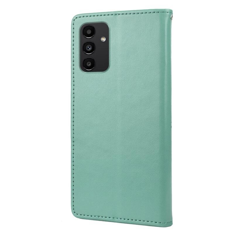 Virág PU bőr pénztárca tok Samsung Galaxy A13 4G-hoz - zöld